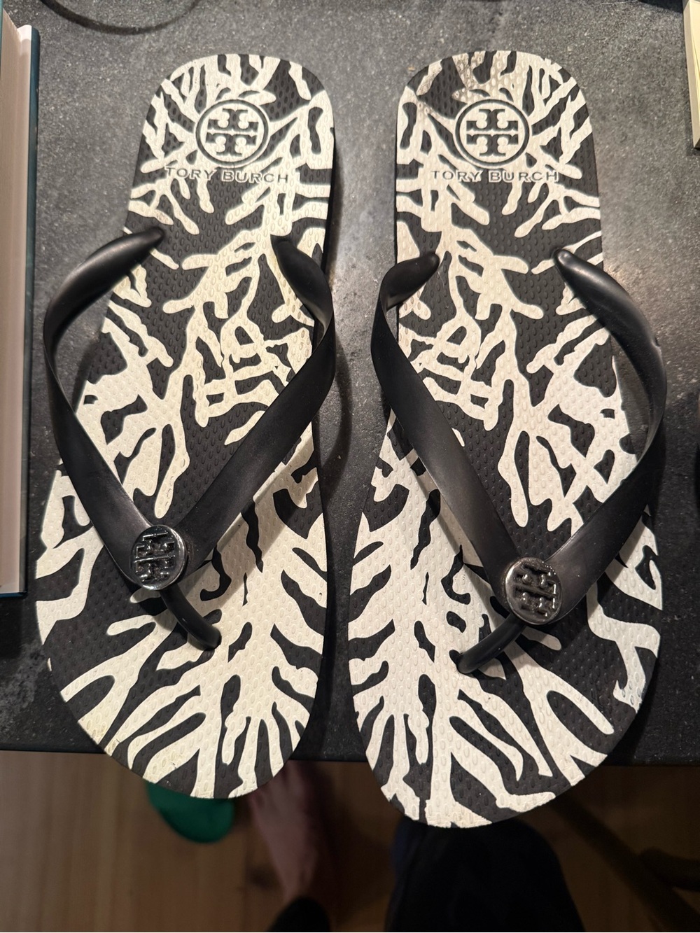 Tory Burch Women’s Black & White Logo Flip Flops